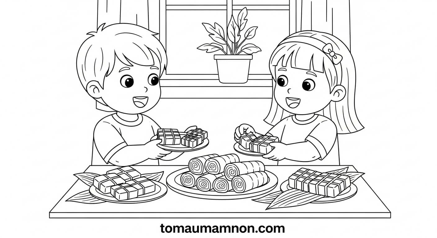 Tranh Tô Màu Bánh Chưng Tranh tết và bánh chưng