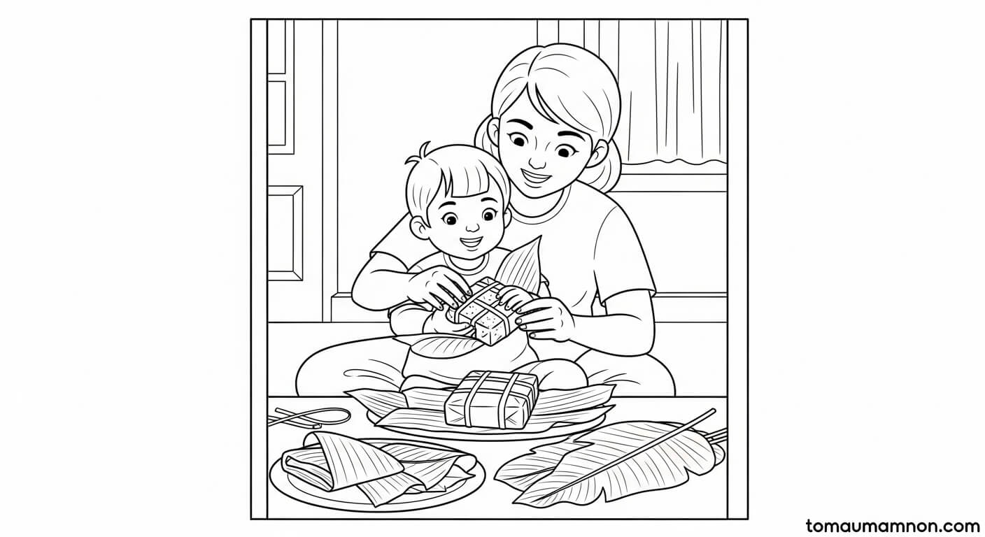 Tranh Tô Màu Bánh Chưng Bánh tét ngày tết