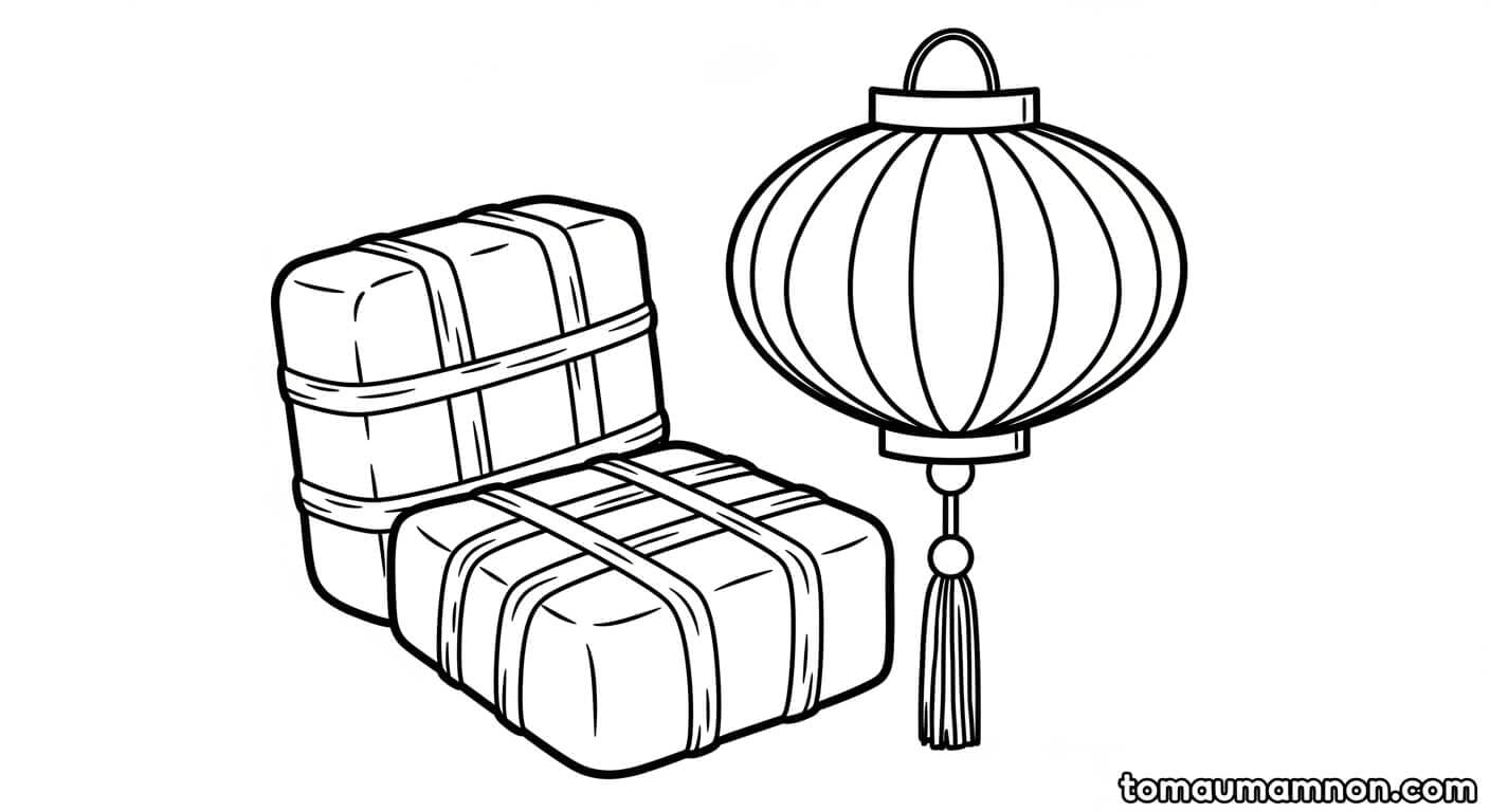 Tranh Tô Màu Bánh Chưng Bánh tét xanh mướt