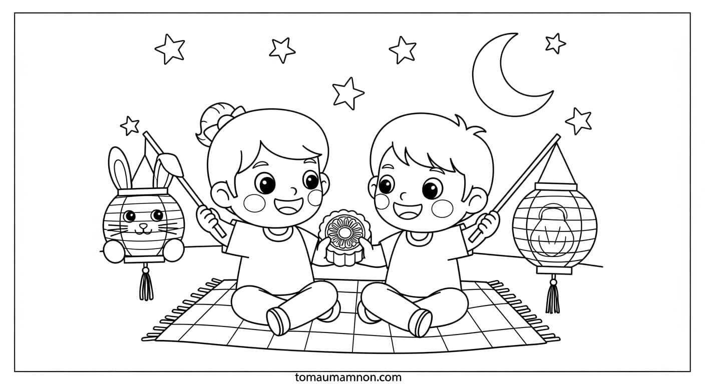 Tranh Tô Màu Bánh Trung Thu bánh trung thu vuông vắn