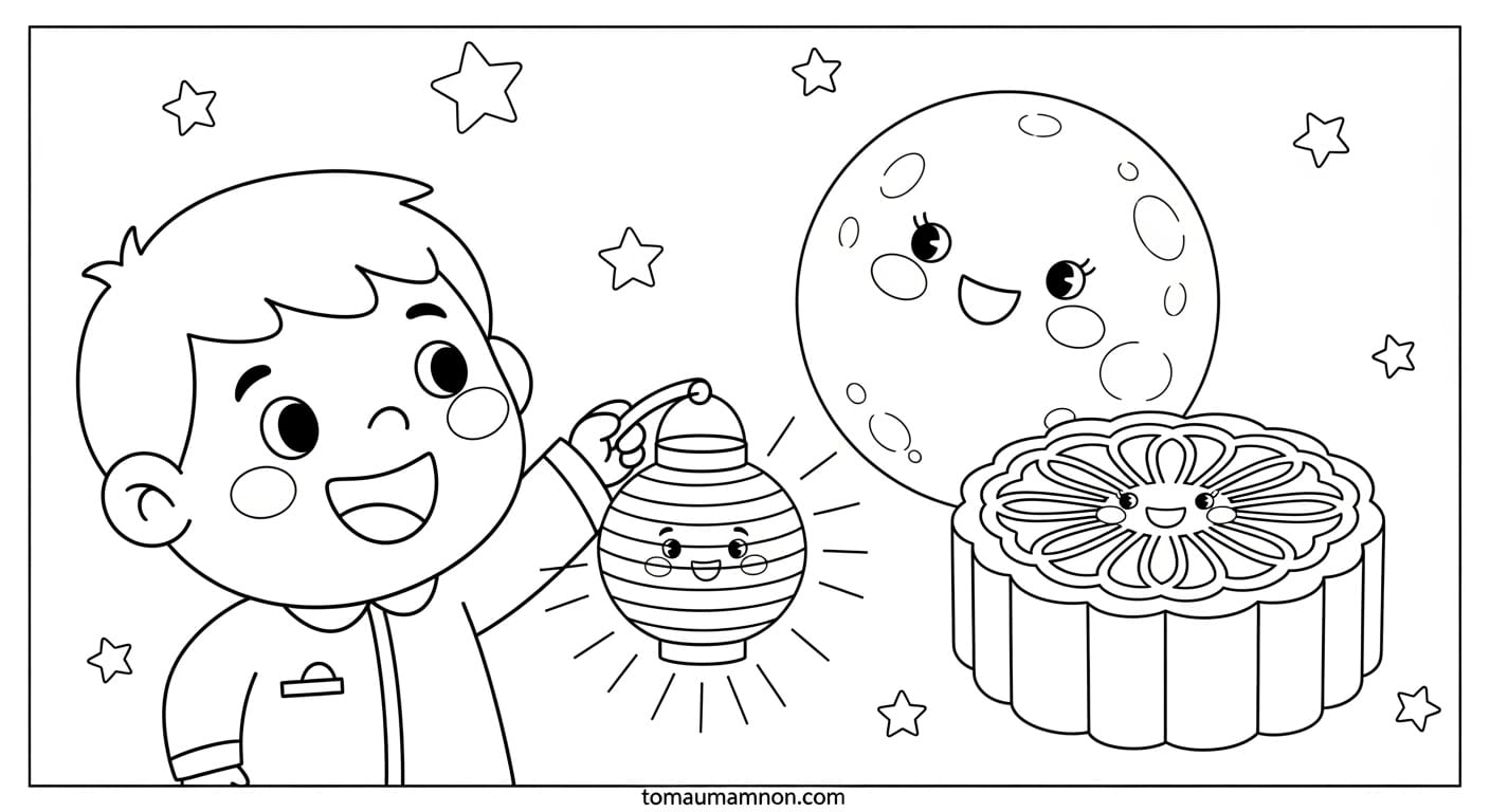 Tranh Tô Màu Bánh Trung Thu trẻ tô màu bánh trung thu