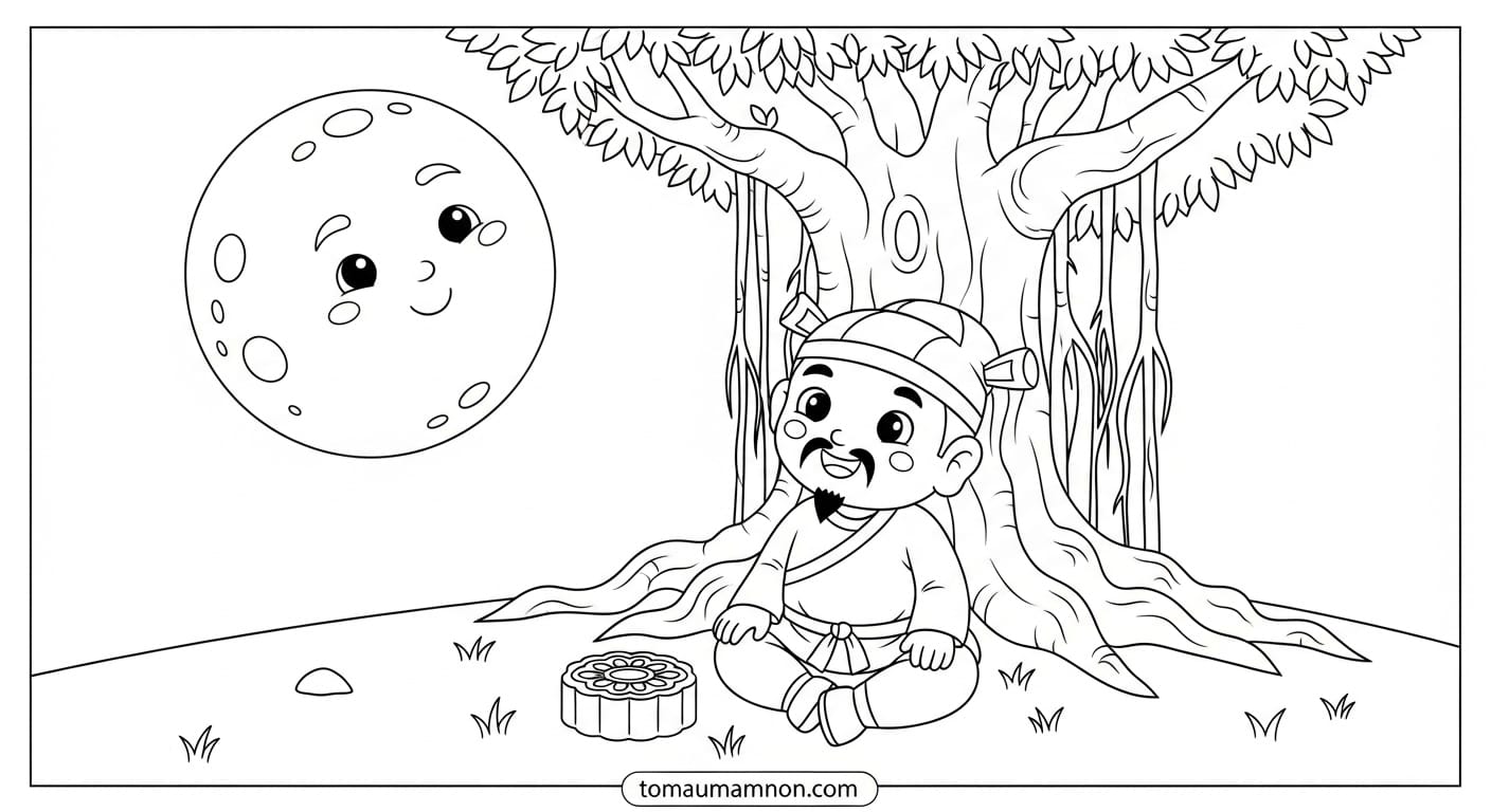 Tranh Tô Màu Bánh Trung Thu hộp bánh trung thu