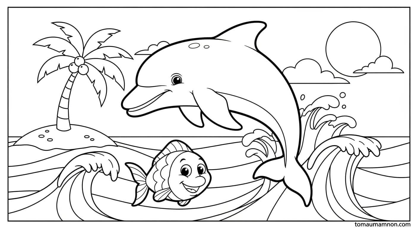 Tranh Tô Màu Biển cảnh biển với sóng