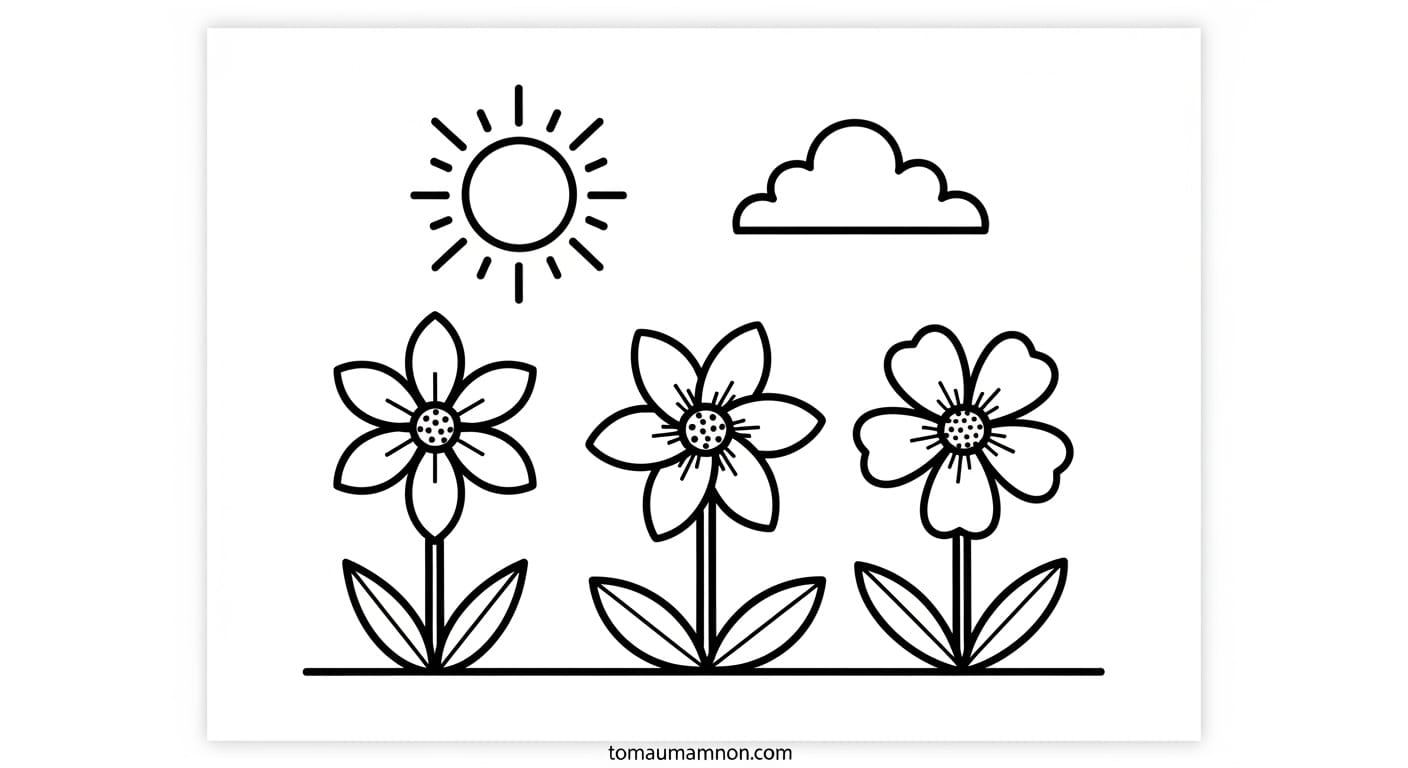 Tranh Tô Màu Bông Hoa 6 Cánh hoa và lá