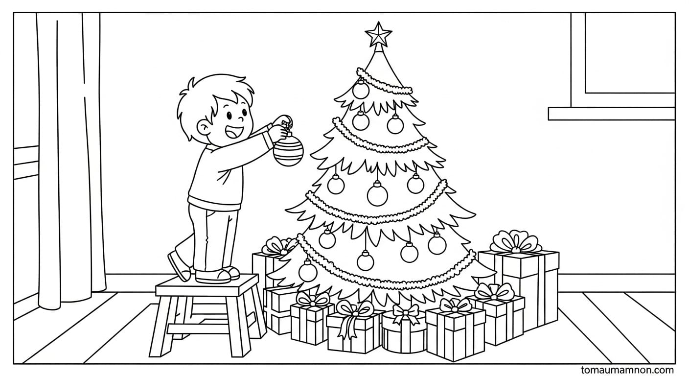 tranh tô màu cây thông noel 1