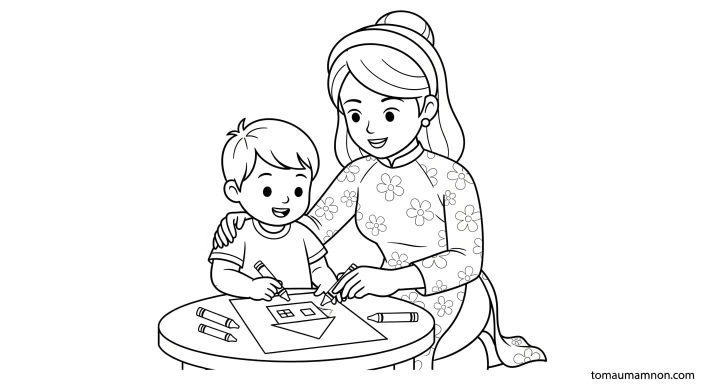 Tranh Tô Màu Cô Giáo Mặc Áo Dài Cô giáo mặc áo dài 5