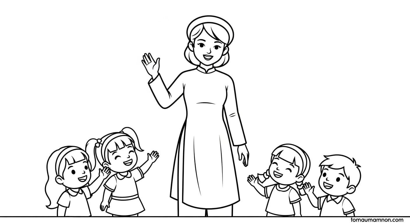 Tranh Tô Màu Cô Giáo Mặc Áo Dài Cô giáo mặc áo dài 1