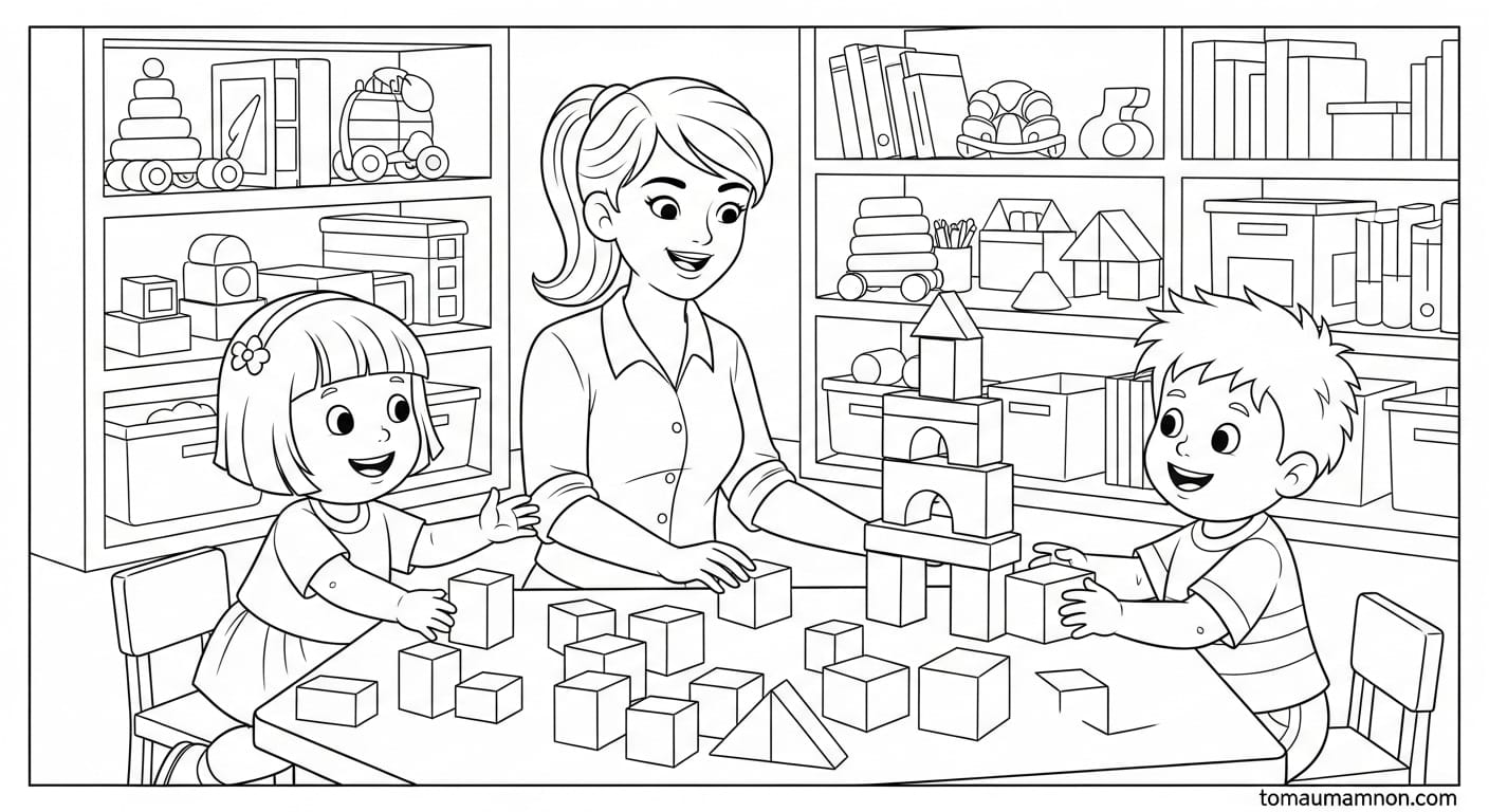 Tranh Tô Màu Cô Giáo Mầm Non Cô giáo dạy vẽ