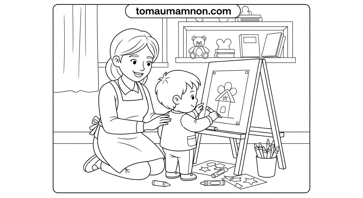 Tranh Tô Màu Cô Giáo Mầm Non Cô giáo cùng các bé