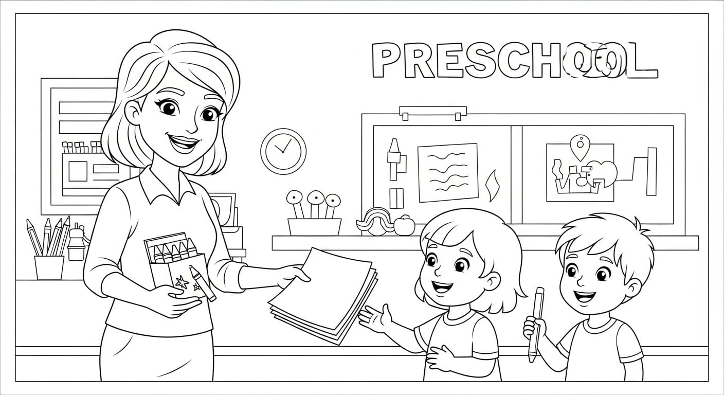 Tranh Tô Màu Cô Giáo Mầm Non Cô giáo bên bảng