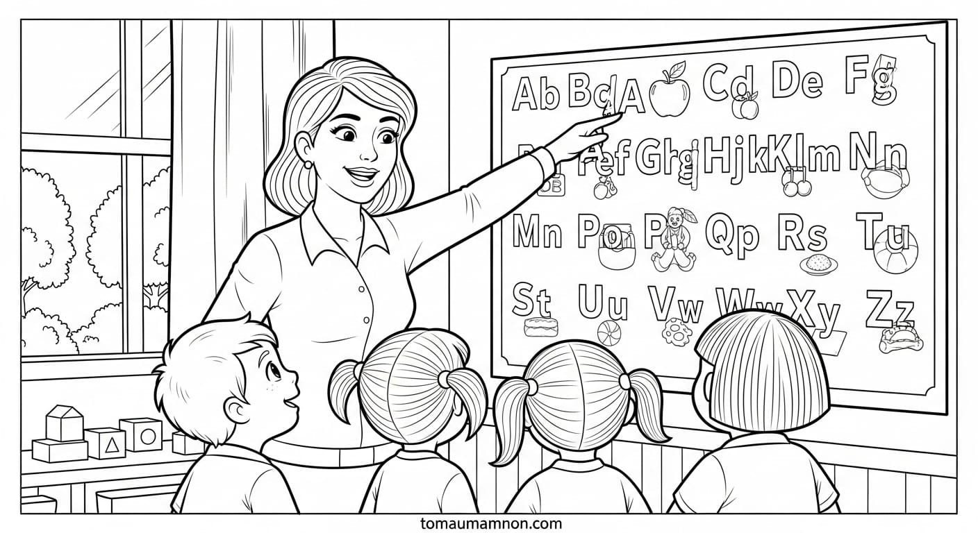 Tranh Tô Màu Cô Giáo Mầm Non Cô giáo hướng dẫn