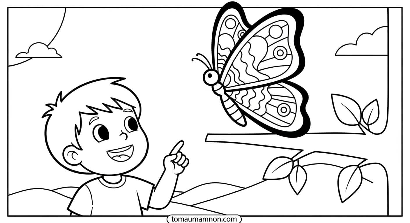 Tranh Tô Màu Con Bướm Cặp bướm trên thảm cỏ