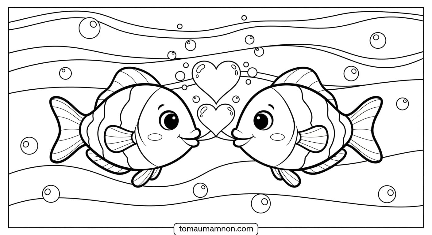Tranh Tô Màu Con Cá nhóm cá vui vẻ