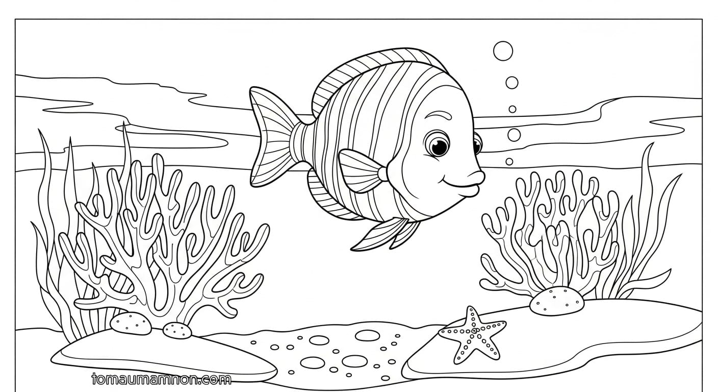 Tranh Tô Màu Con Cá cá với chiếc đuôi lớn