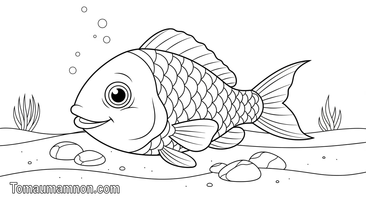 Tranh Tô Màu Con Cá cá nhỏ trong hồ