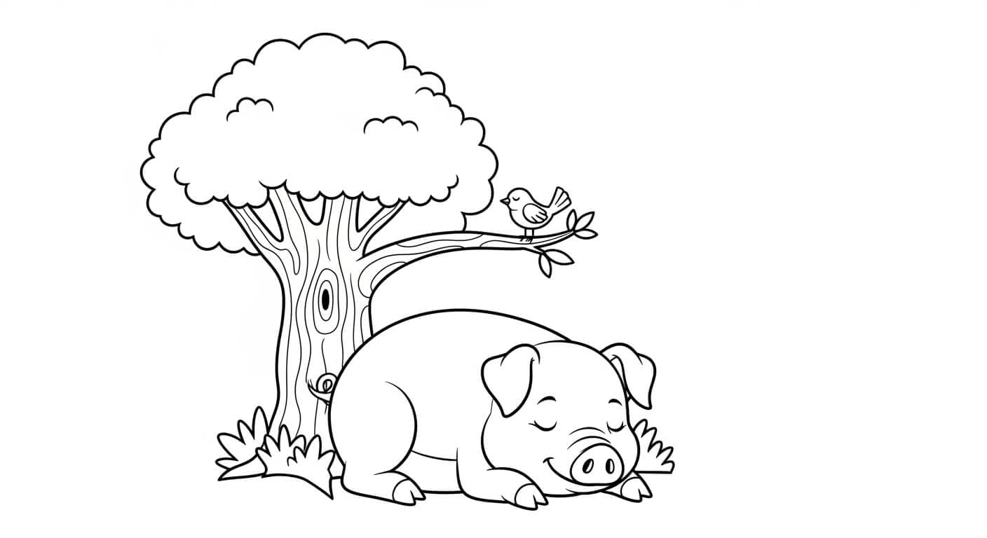 Tranh Tô Màu Con Lợn lợn đang tắm mưa