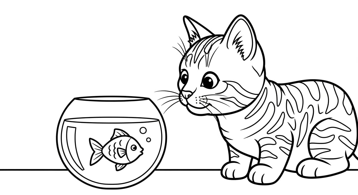 Tranh Tô Màu Con Mèo Mèo con nghịch ngợm