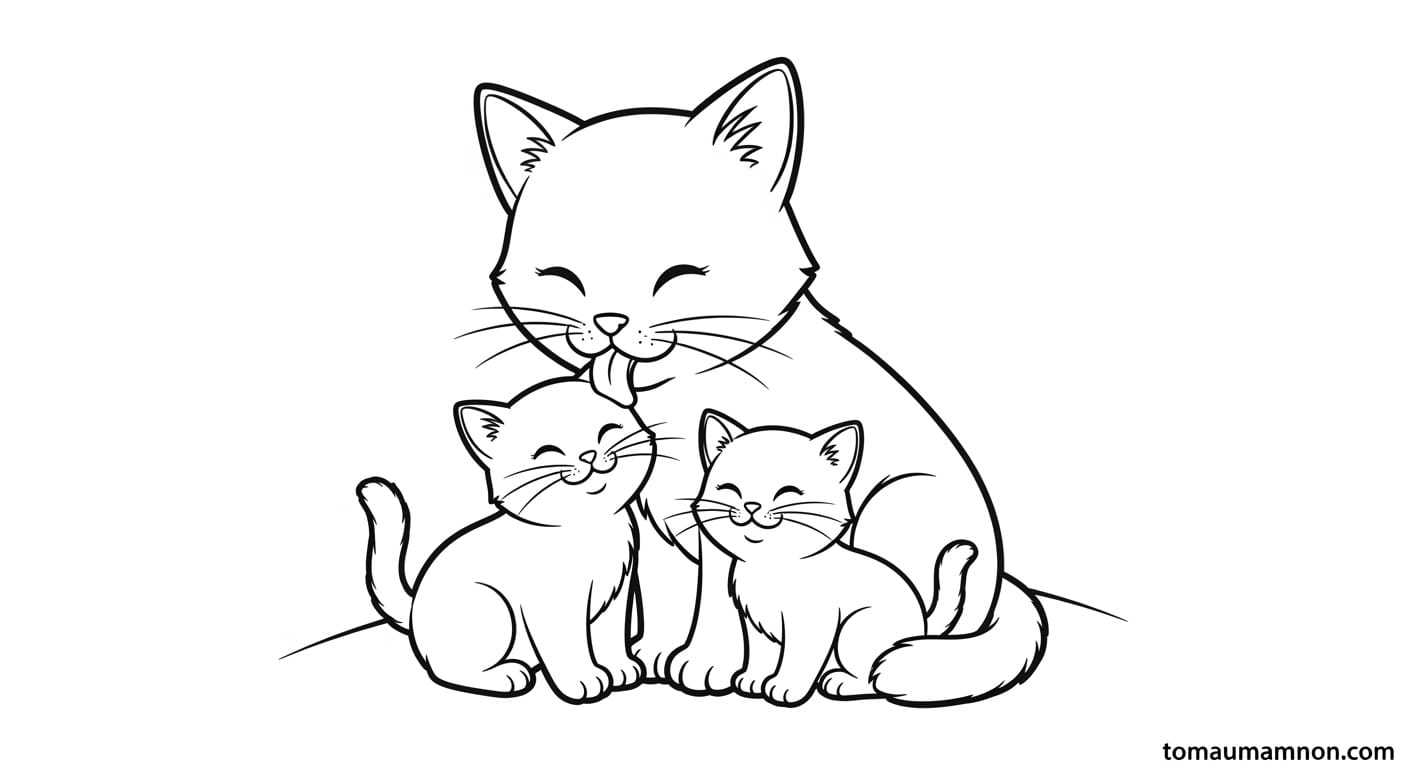 Tranh Tô Màu Con Mèo Mèo trên cây