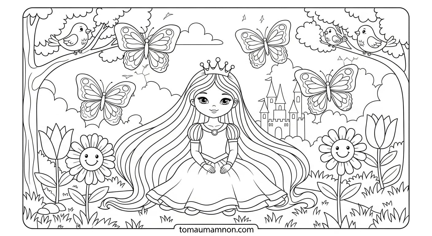 Tranh Tô Màu Công Chúa Tóc Mây tranh công chúa tóc mây 4