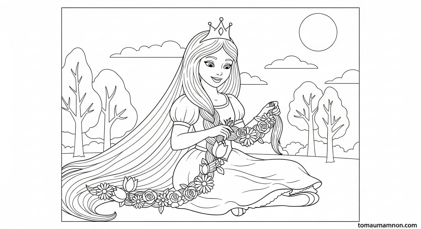 Tranh Tô Màu Công Chúa Tóc Mây tranh công chúa tóc mây 8