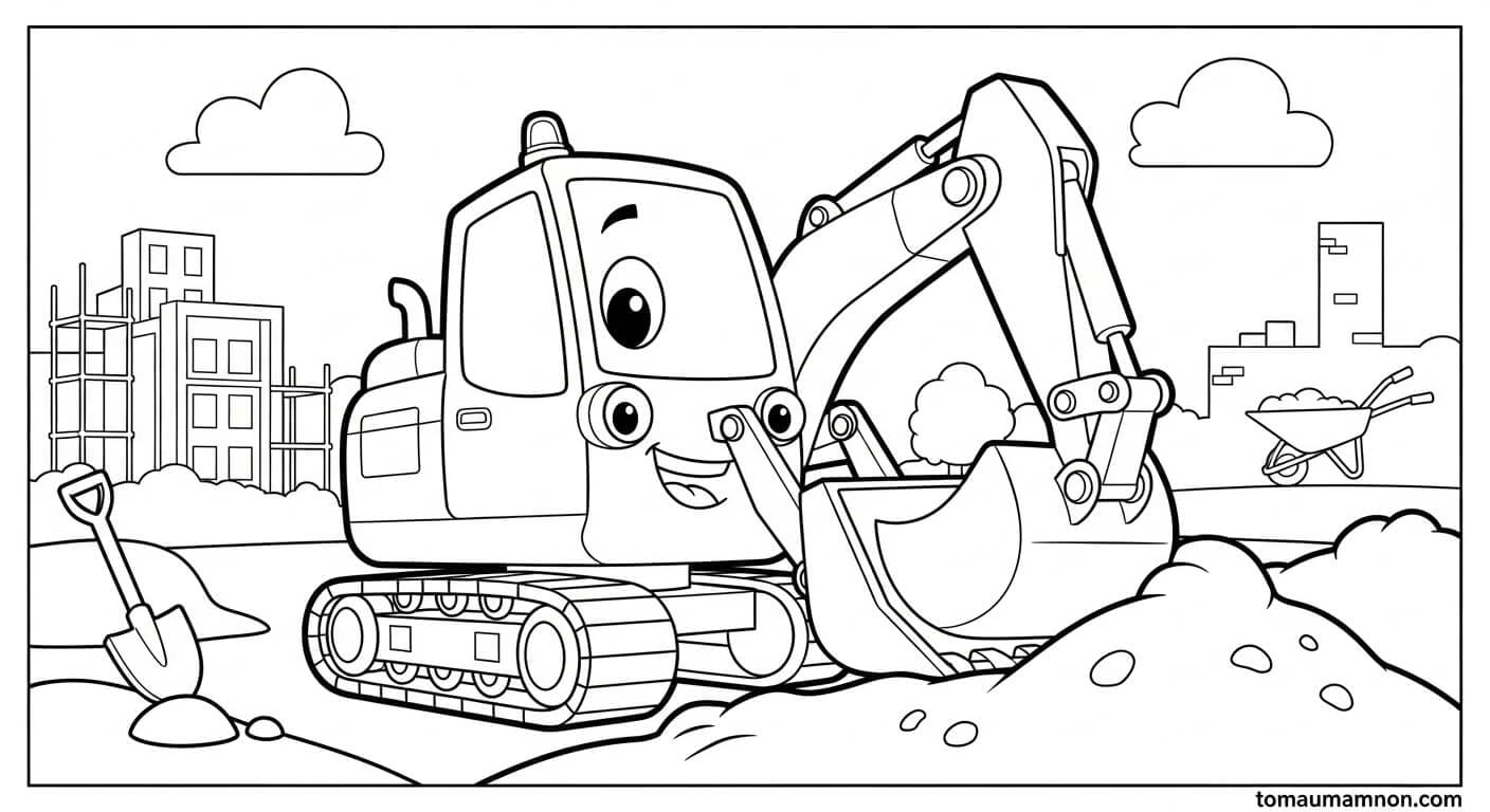 Tranh Tô Màu Dụng Cụ Nghề Xây Dựng mũ bảo hộ