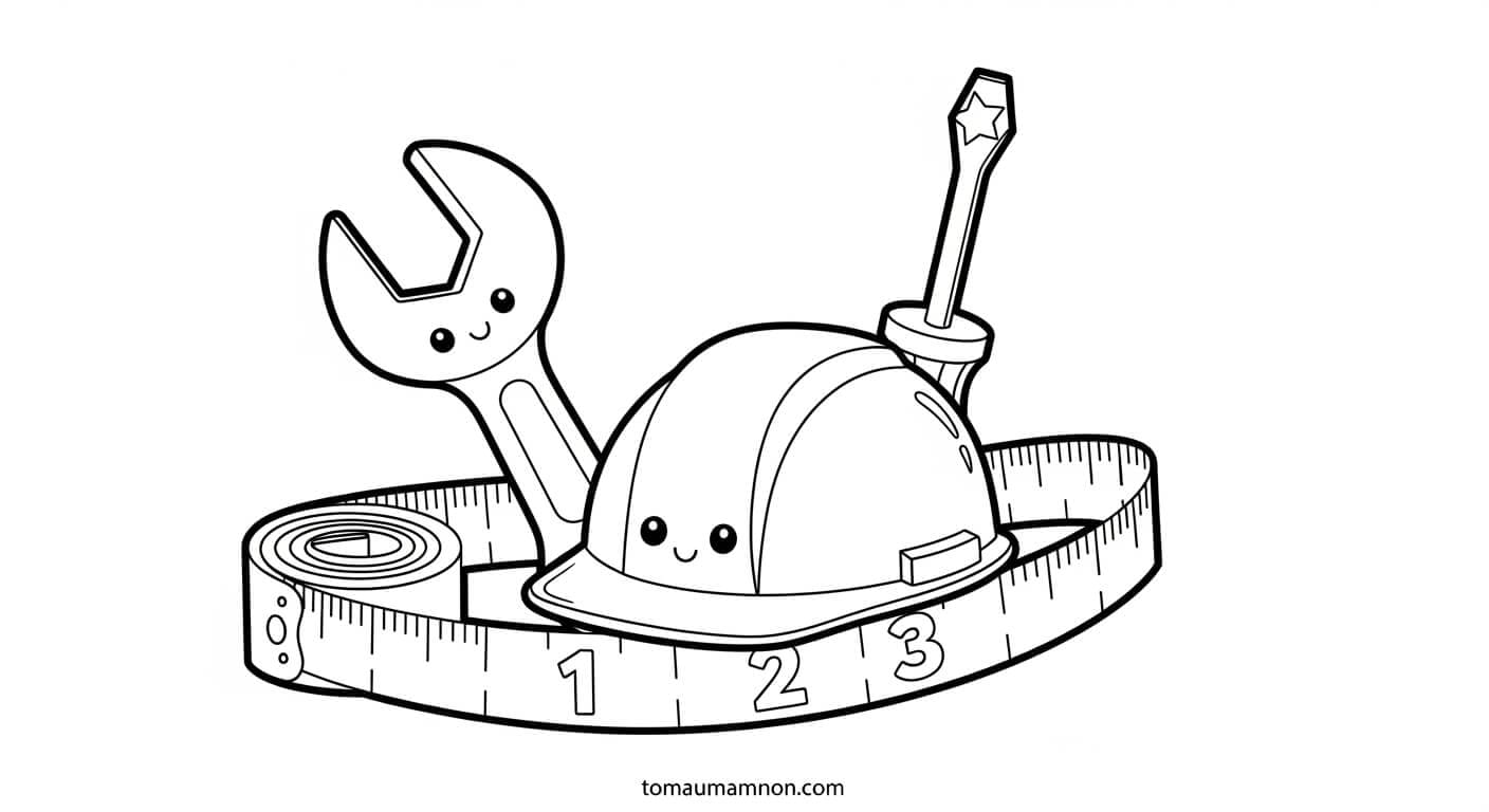 Tranh Tô Màu Dụng Cụ Nghề Xây Dựng cưa gỗ