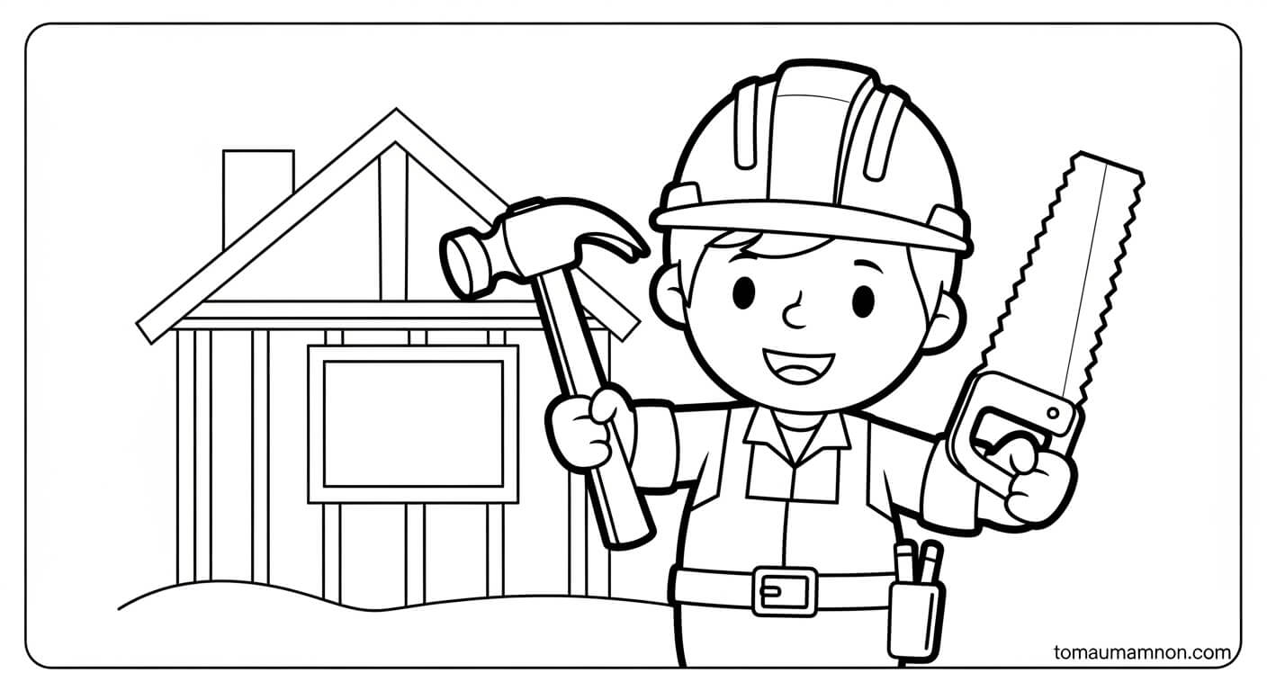 Tranh Tô Màu Dụng Cụ Nghề Xây Dựng búa đồ chơi