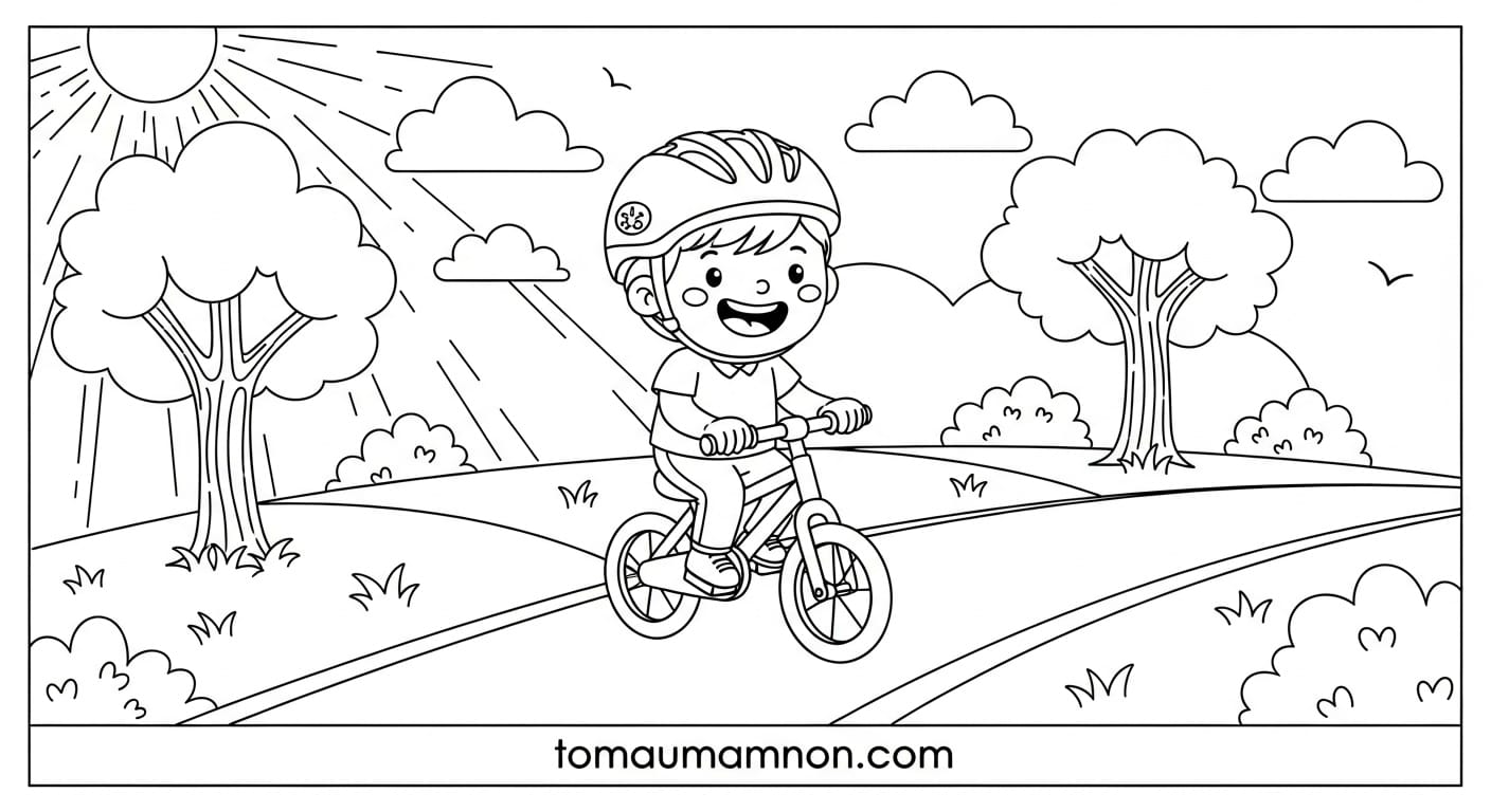 Tranh Tô Màu Giao Thông xe đạp trong công viên