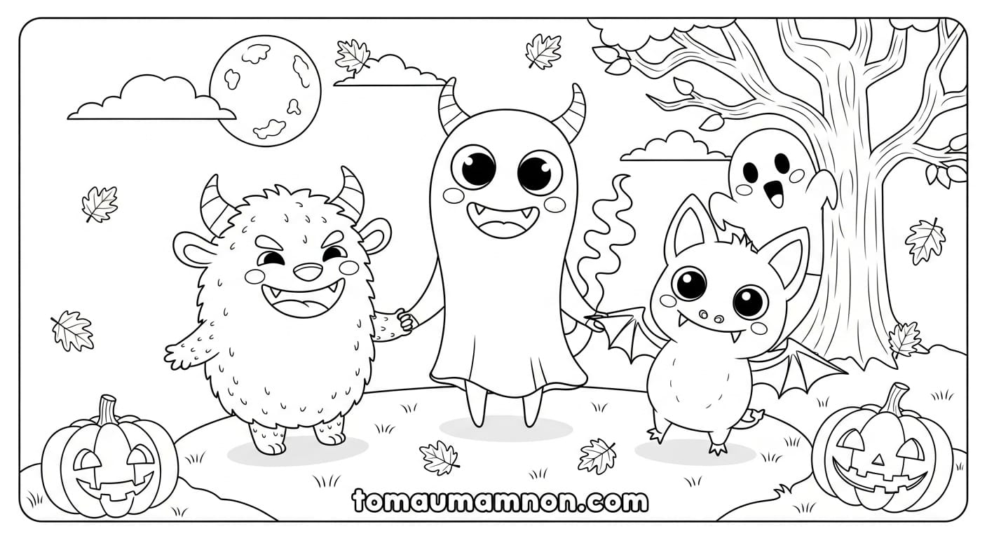 Tranh Tô Màu Halloween Cô phù thủy nhỏ