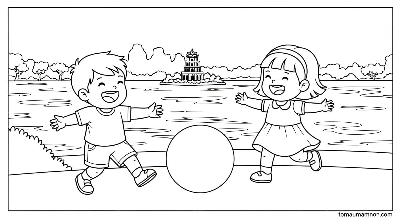 Tranh Tô Màu Hồ Gươm Khung cảnh hồ thơ mộng