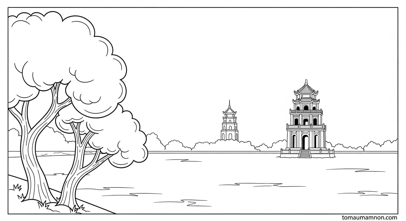 Tranh Tô Màu Hồ Gươm Hồ Gươm dưới ánh nắng