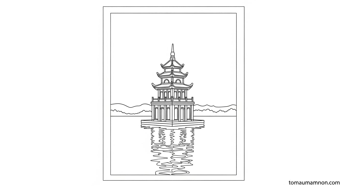 Tranh Tô Màu Hồ Gươm Tranh tô màu với Tháp Rùa nổi bật