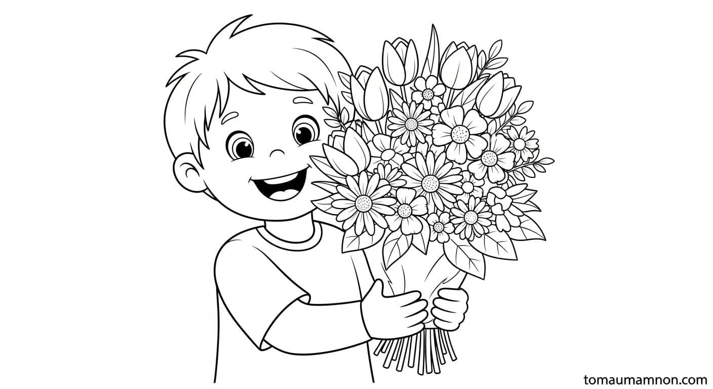 Tranh Tô Màu Hoa Tặng Mẹ bé tô màu hoa cho mẹ