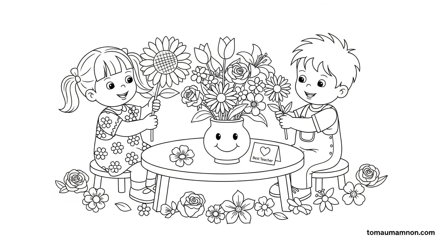 Tranh Tô Màu Hoa Tặng Mẹ mẫu hoa đơn giản