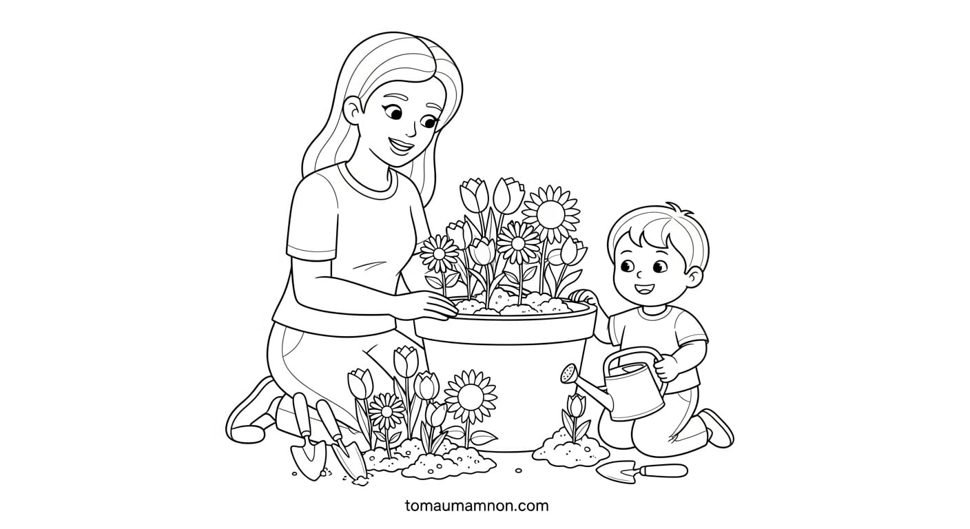 Tranh Tô Màu Hoa Tặng Mẹ tô màu hoa hồng