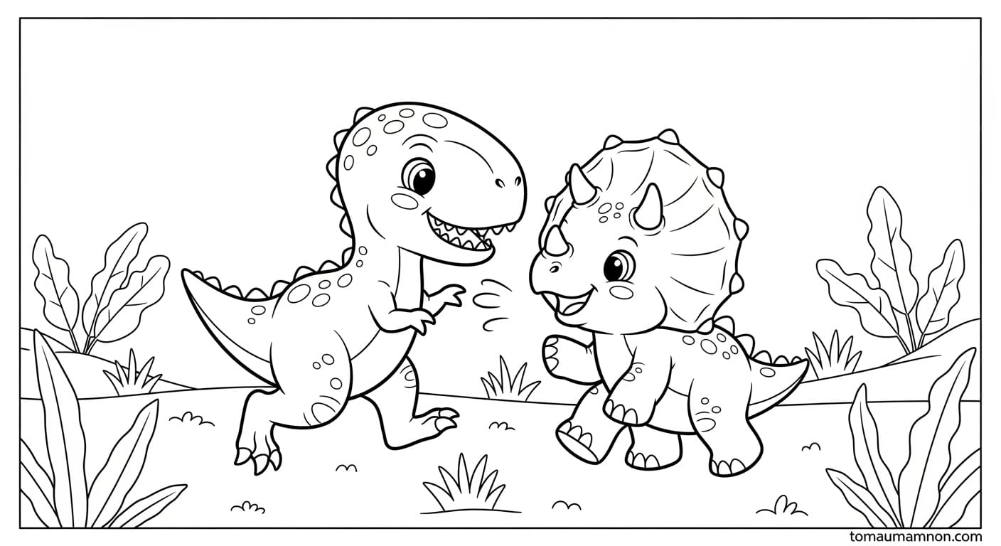 Tranh Tô Màu Khủng Long Khủng long ăn lá cây