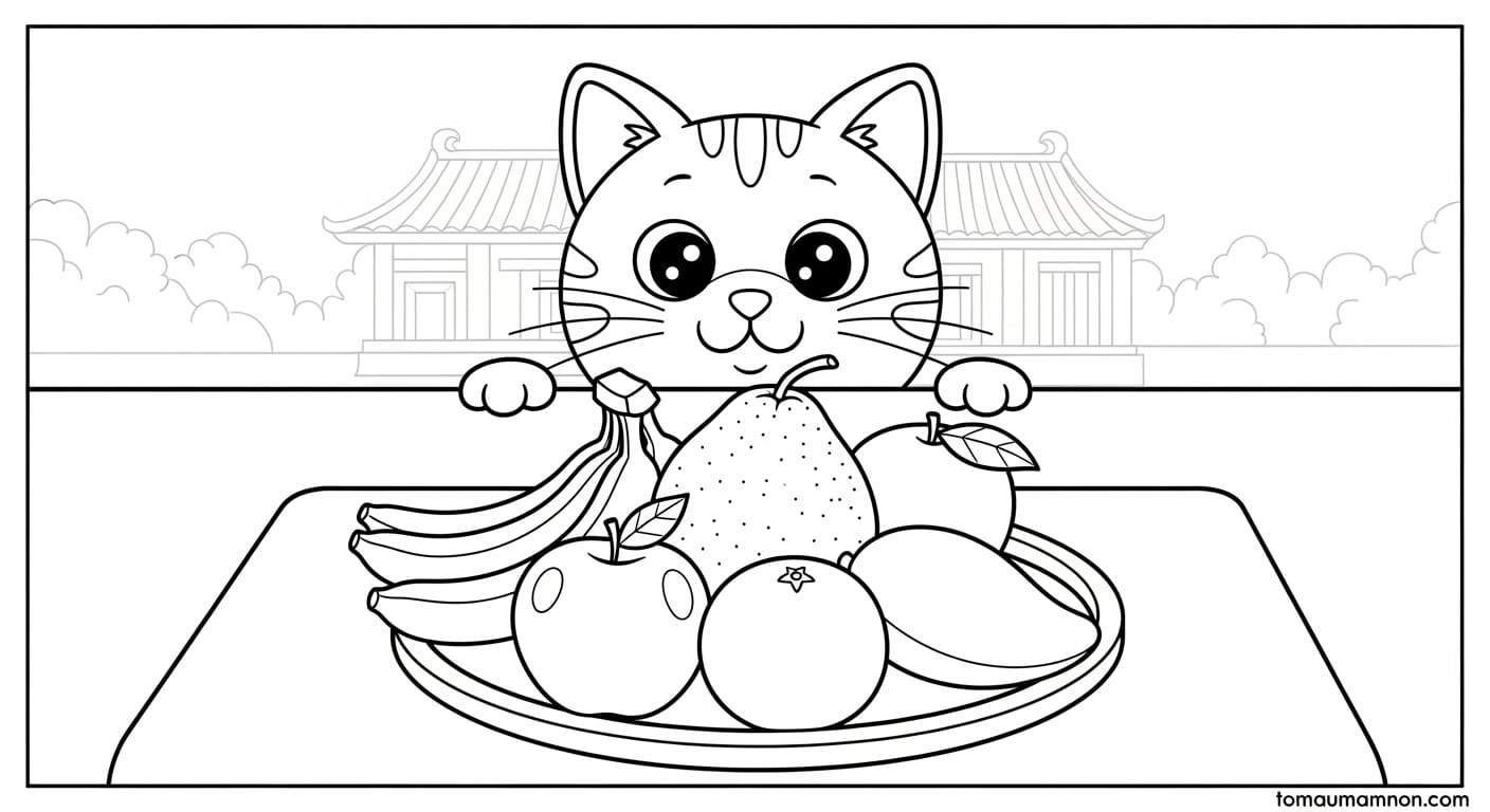 Tranh Tô Màu Mâm Ngũ Quả Ngày Tết Sắc màu tươi sáng