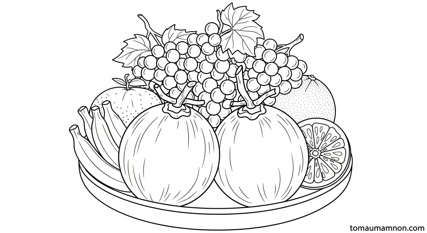 Tranh Tô Màu Mâm Ngũ Quả Ngày Tết Tinh tế từng chi tiết