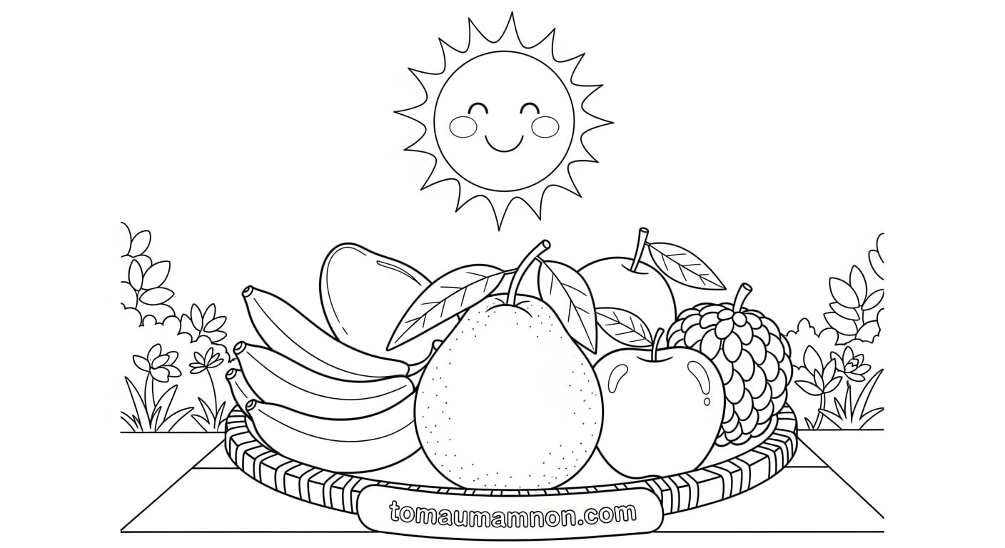 Tranh Tô Màu Mâm Ngũ Quả Ngày Tết Tạo không khí ngày Tết