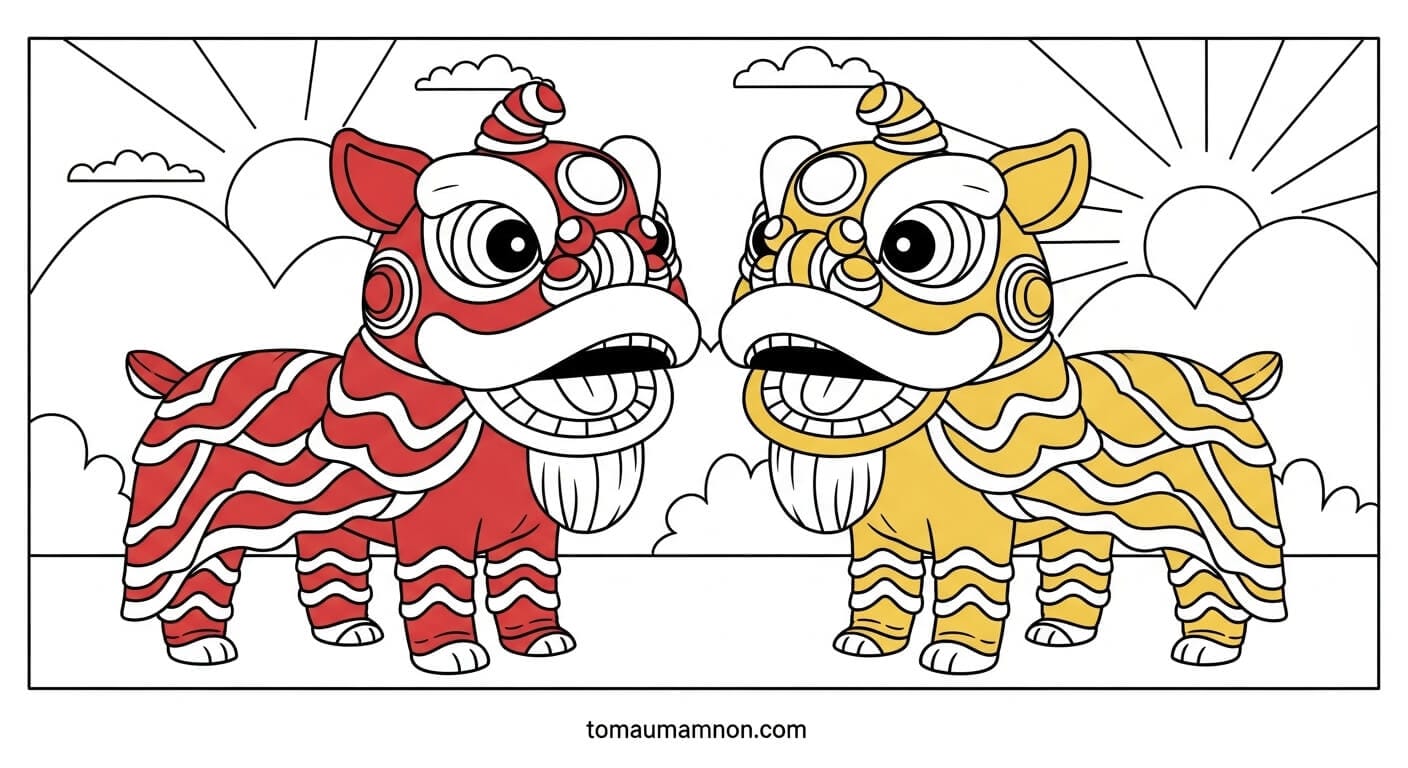 Tranh Tô Màu Múa Lân Tranh tô màu đầu lân