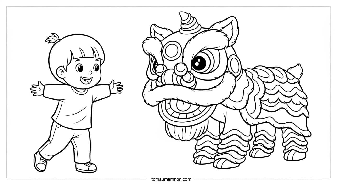 Tranh Tô Màu Múa Lân Tranh tô màu đầu lân