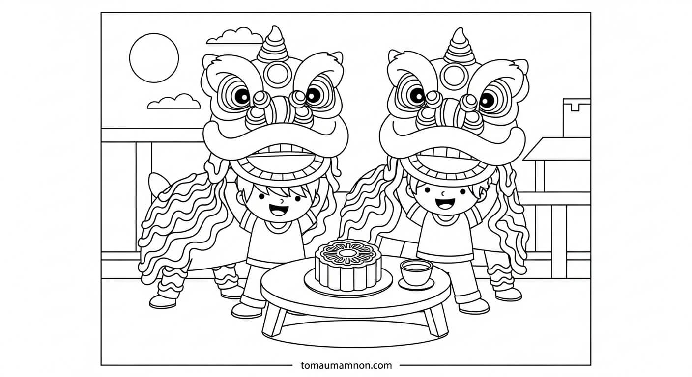 Tranh Tô Màu Múa Lân Tranh tô màu đầu lân