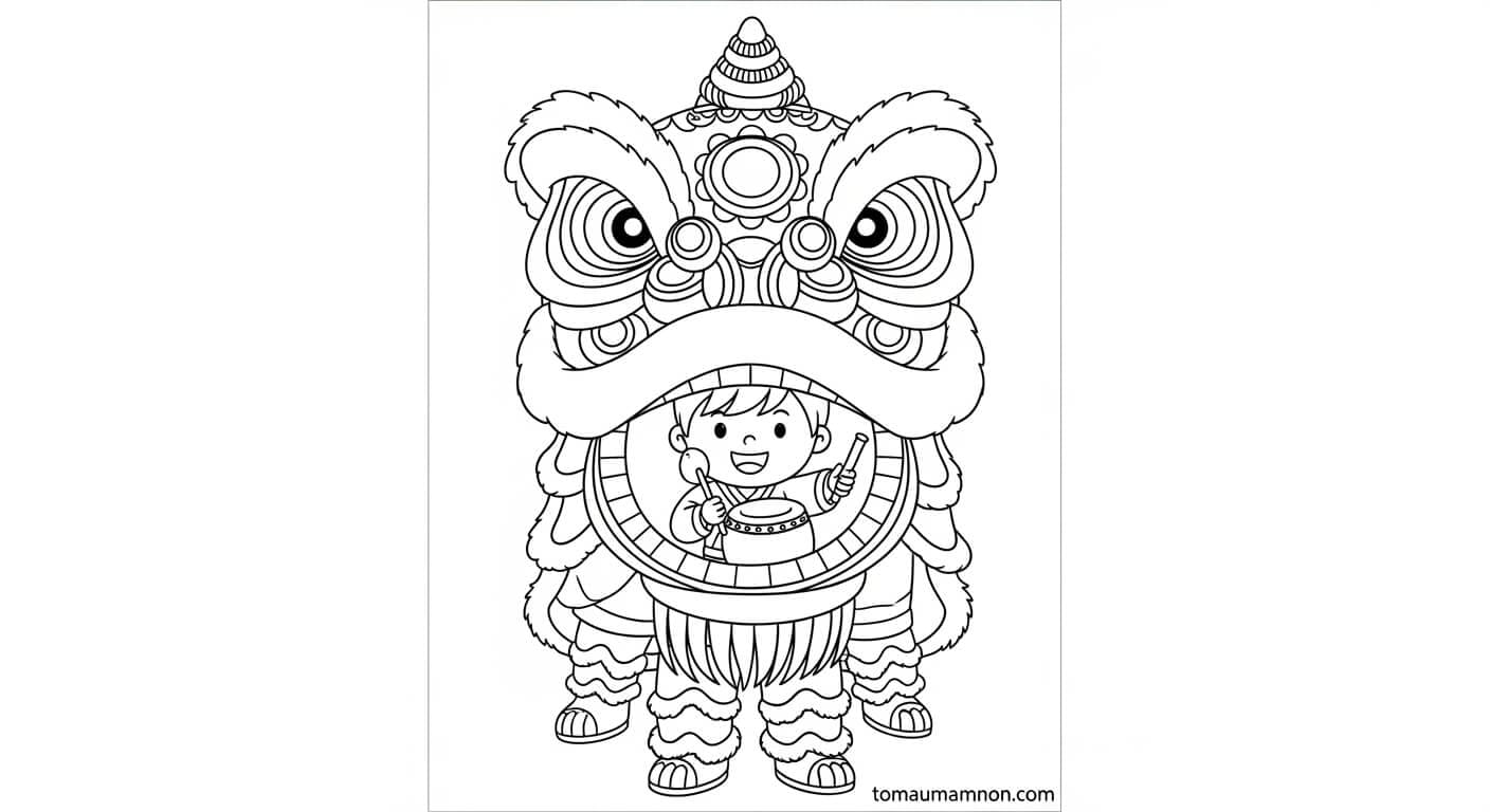 Tranh Tô Màu Múa Lân Tranh tô màu múa lân