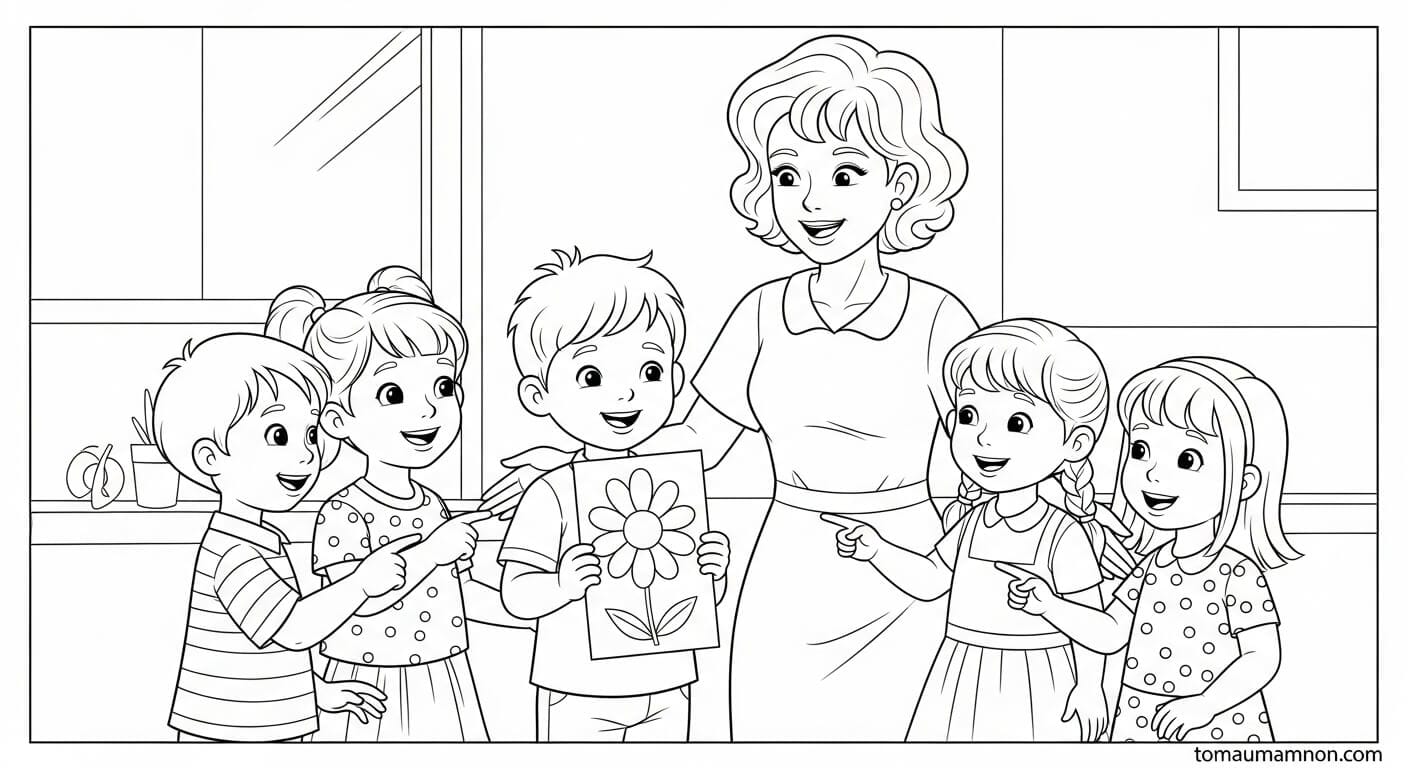 em bé bên bức tranh