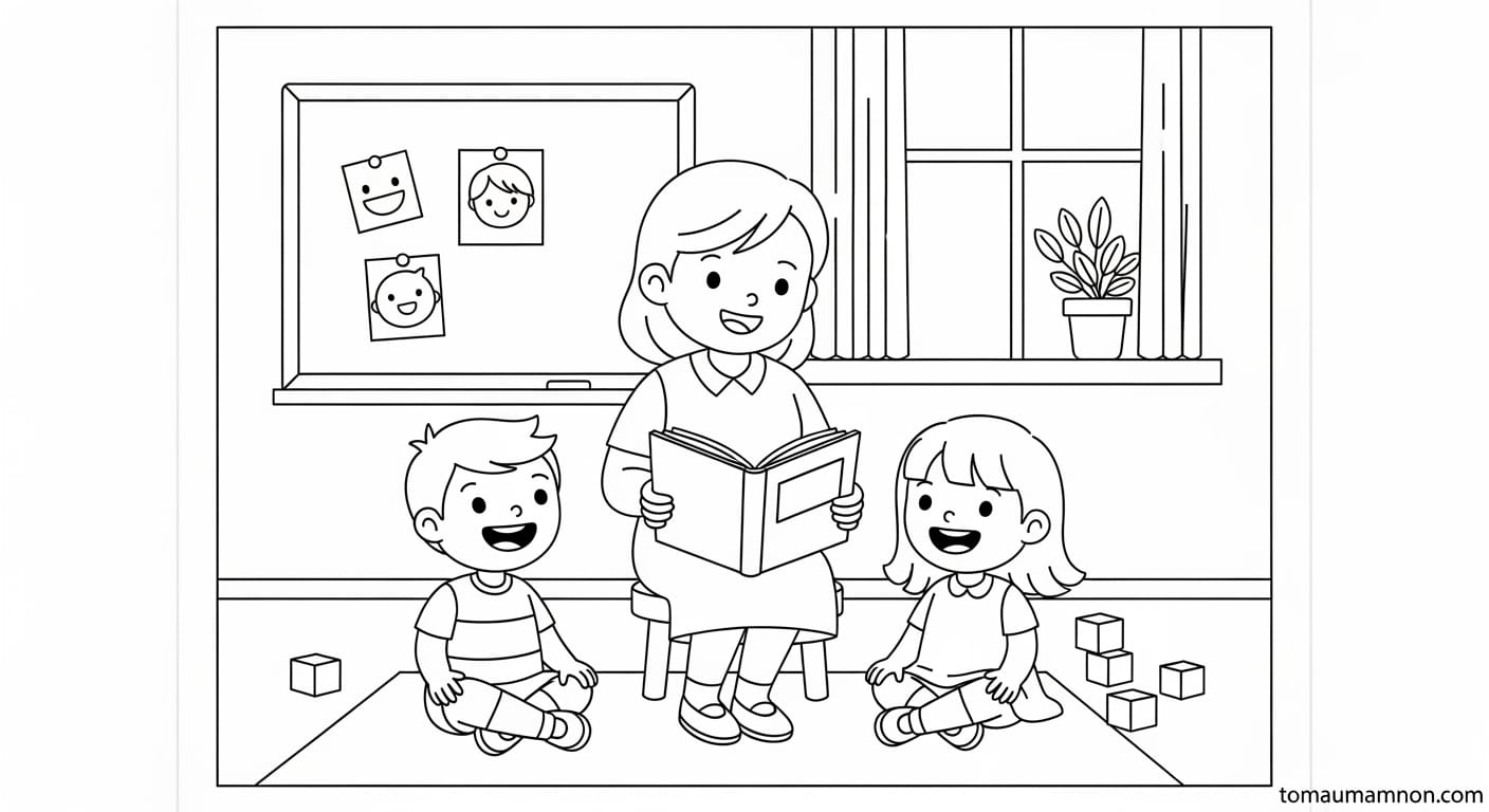 Tranh Tô Màu Ngày 20/11 tranh học sinh tặng hoa cô giáo