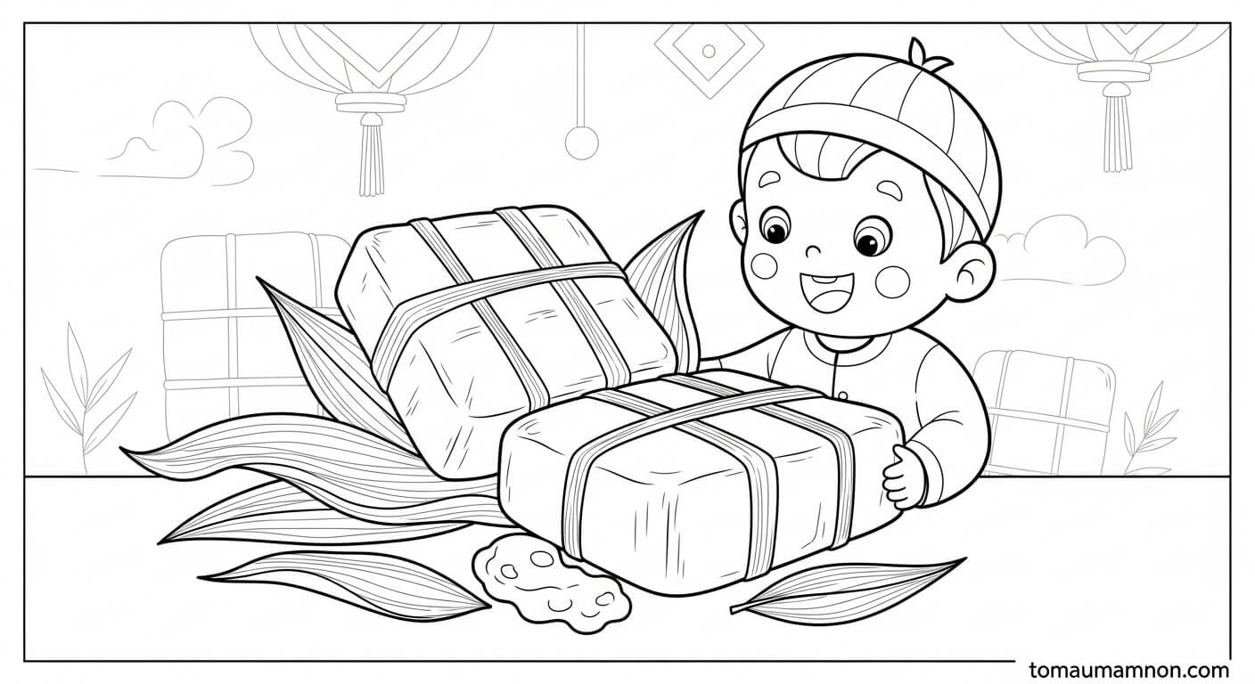 Tranh Tô Màu Ngày Tết Nguyên Đán Cho Bé Mâm ngũ quả