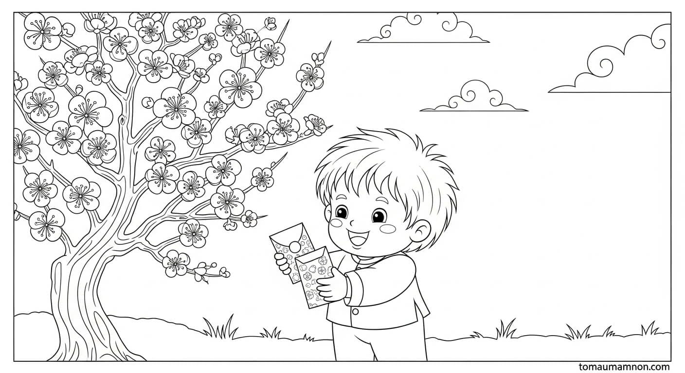 Tranh Tô Màu Ngày Tết Nguyên Đán Cho Bé Lì xì đỏ