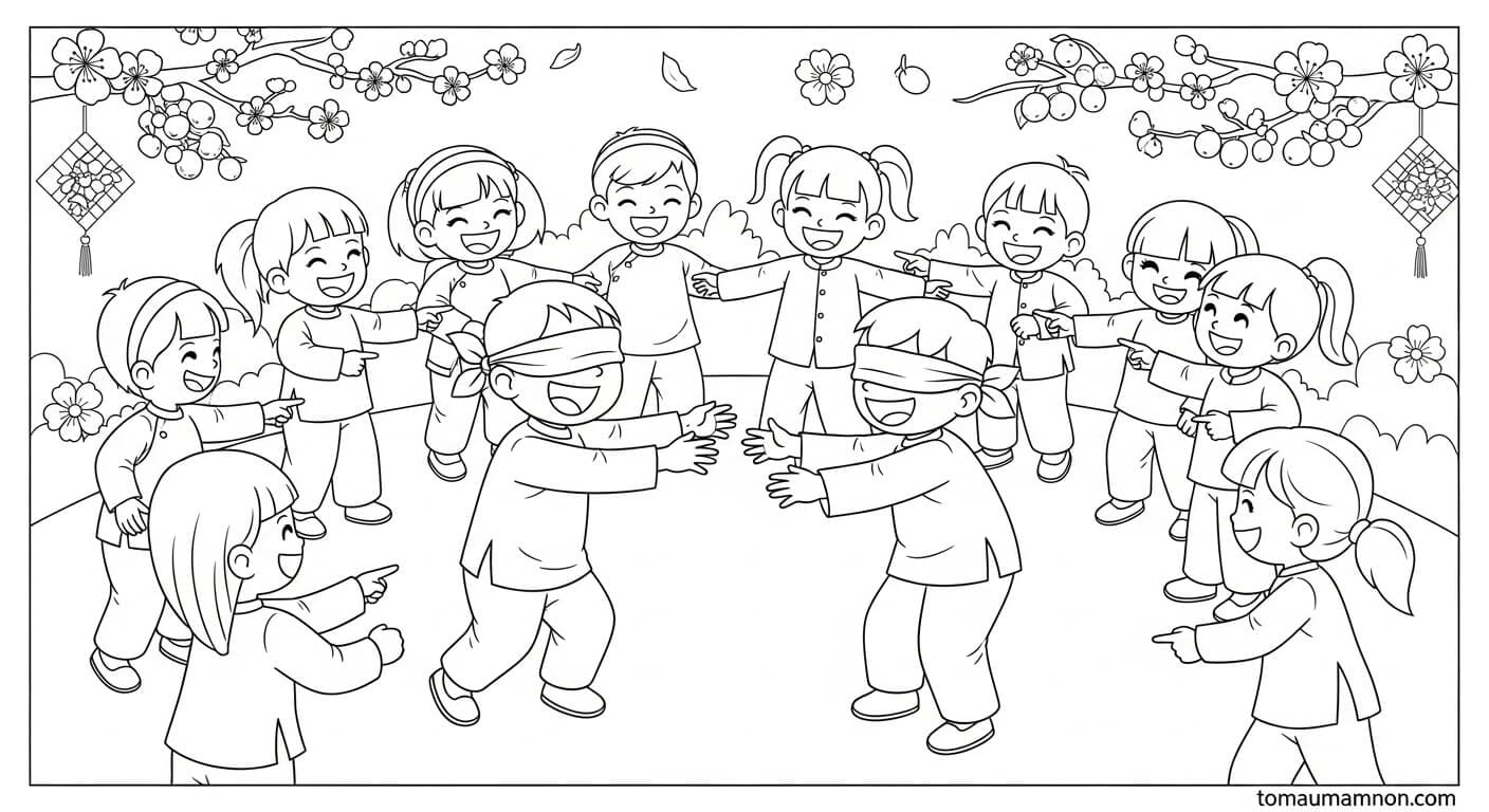 Tranh Tô Màu Ngày Tết Nguyên Đán Cho Bé Hoa mai vàng