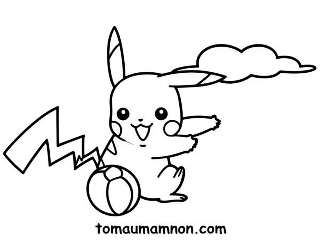 Tranh Tô Màu Pikachu Pikachu cười tươi