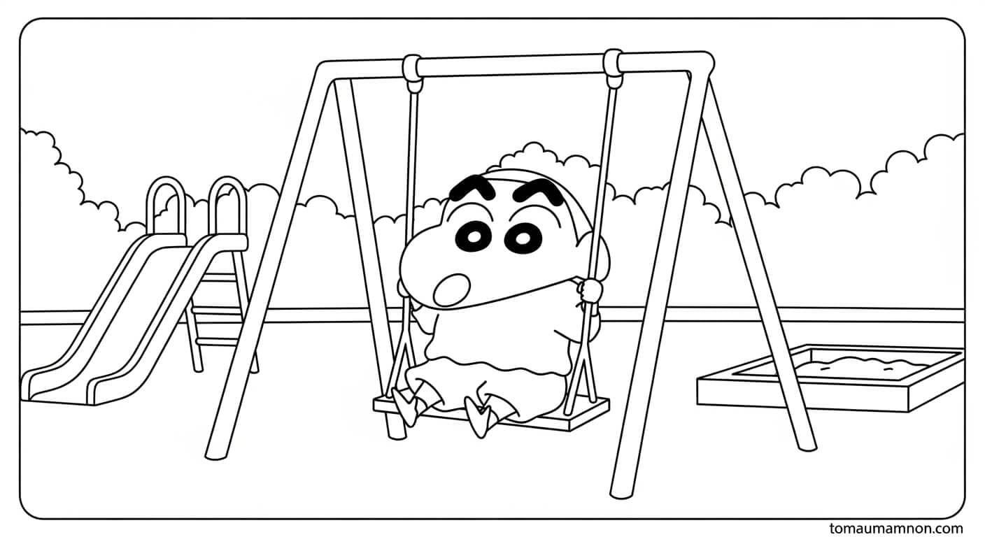 Tranh Tô Màu Shin Cậu Bé Bút Chì Shin đi cắm trại